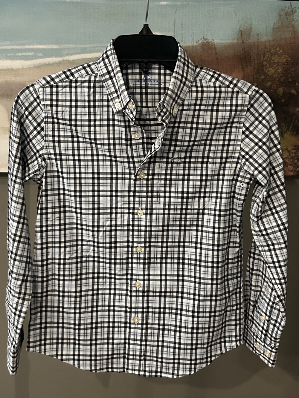 Southern Tide Boys Tradewind Tattersal Skipjack Sport Shirt in Navy/Light Blue.